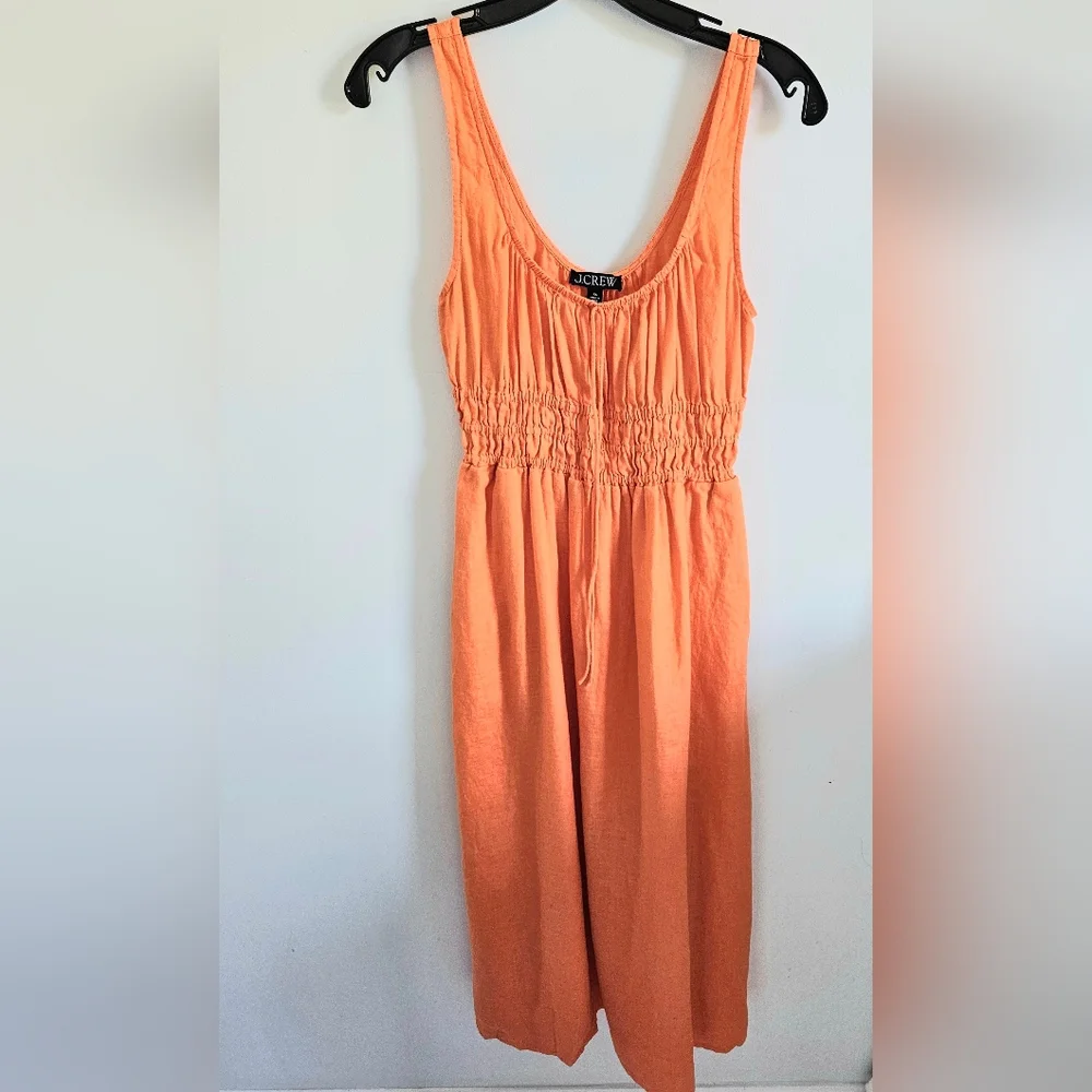 J. Crew Dress Linen Bright Orange Maxi